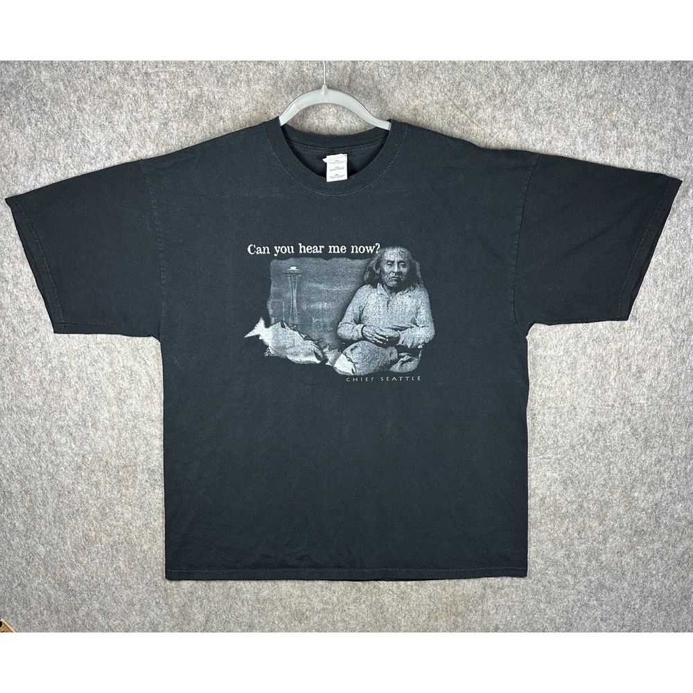Vintage Y2K Chief Seattle Can You Hear Me Now T Shirt Mens XXL Black Gildan